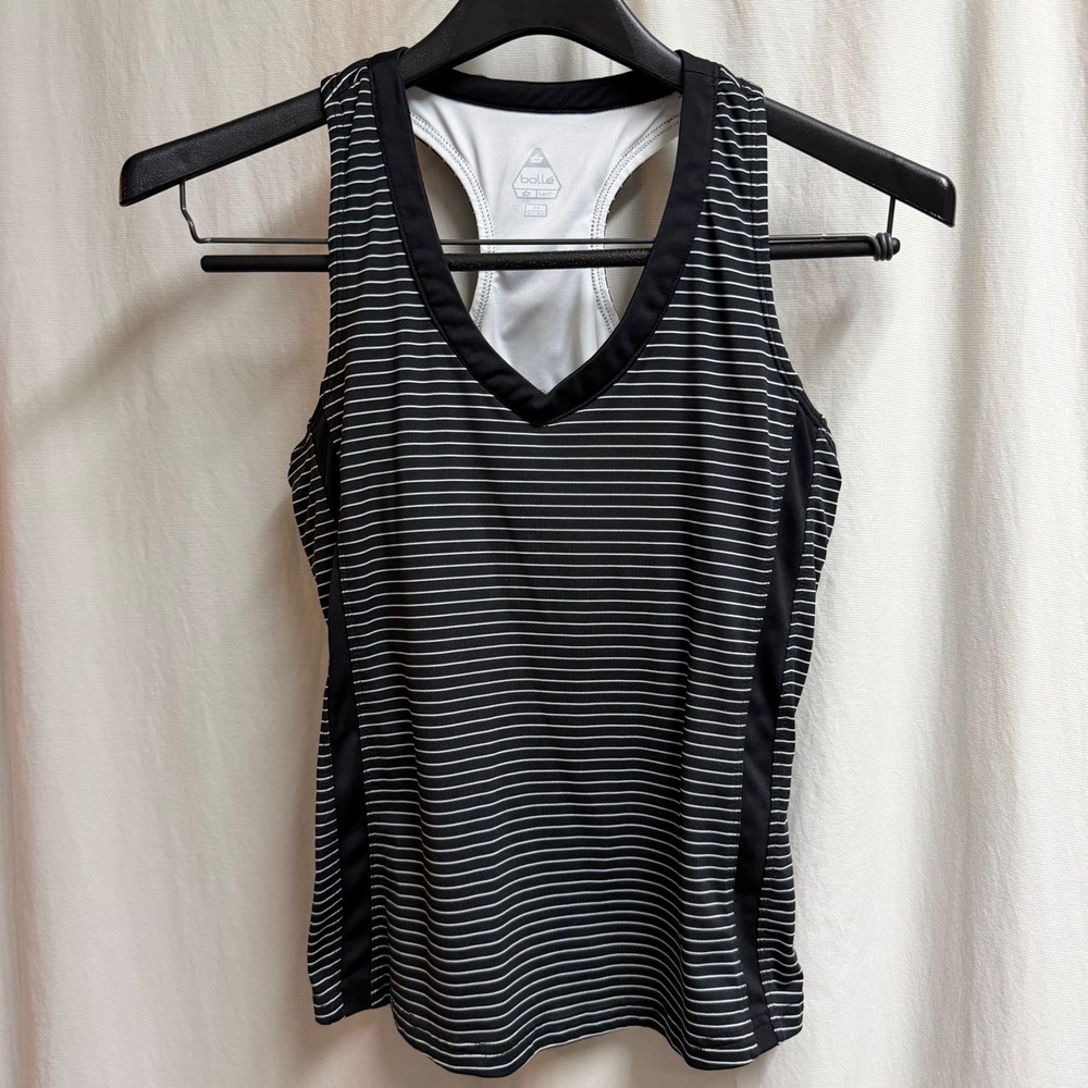 Bolle B-Tech Womens Striped Racerback Tennis Tank Top Black White Medium